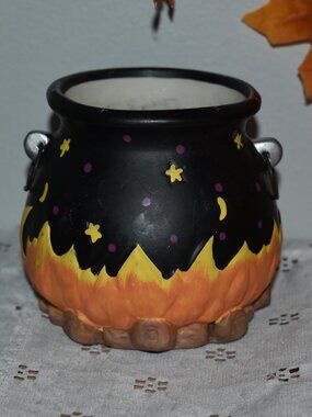 Vintage Ceramic Star Moon Witch Cauldron Candle Holder Fall Halloween Decor